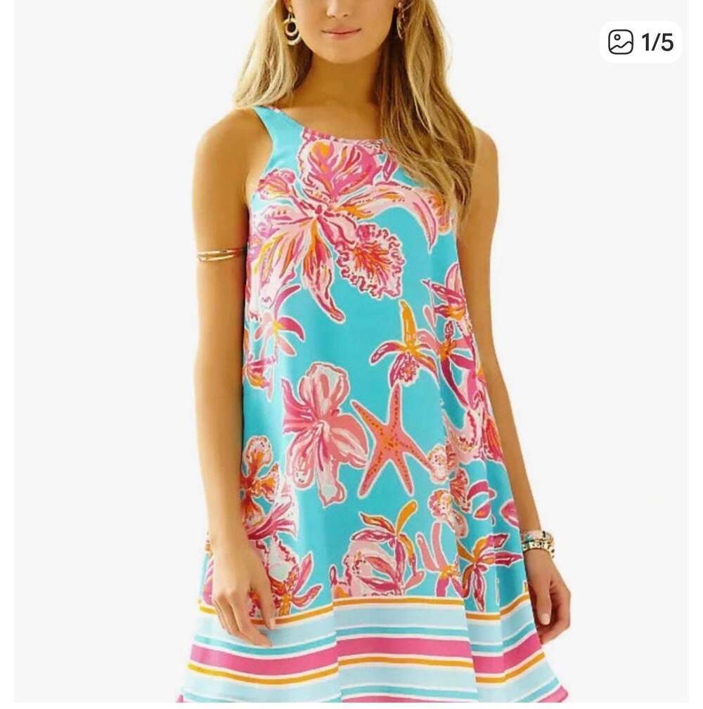 Lilly Pulitzer WRIGHT Sea Blue Via Sunny Engineered Wright Trapeze Dress